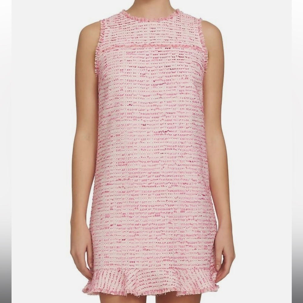 NWT CeCe By Cynthia Steffe Pink Brie Tweed Ruffle Shift Dress Ruffle Hem Size 6